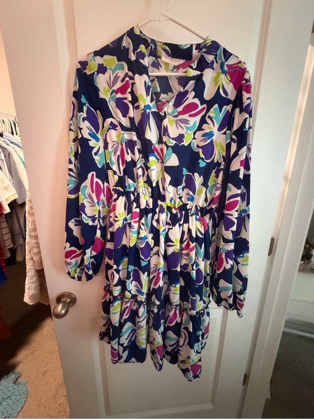 Navy Floral Tiered Dress - Multicolor